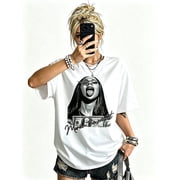 Womens White Crew Neck Oversized Graphic T-Shirt, Mariah The Scientist Dollar Bill Vintage Hip Hop Short Sleeve Tee