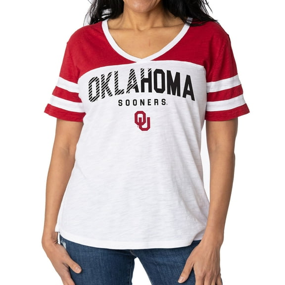 Women's White/Crimson Oklahoma Sooners Silvey Color Block Jersey T-Shirt
