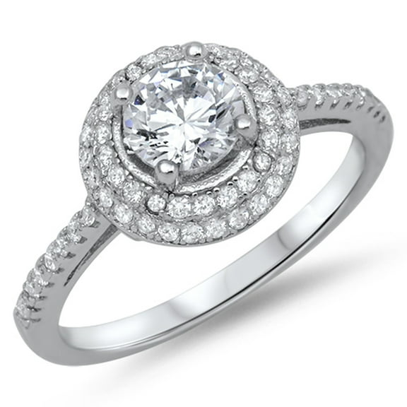 Women's White Cubic Zirconia Halo Wedding Ring .925 Sterling Silver Band Jewelry Female Male Size 9