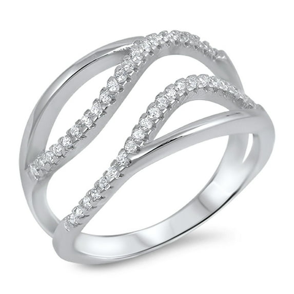 Women's White Cubic Zirconia Micro Pave Ring .925 Sterling Silver Open Band Jewelry Female Size 7