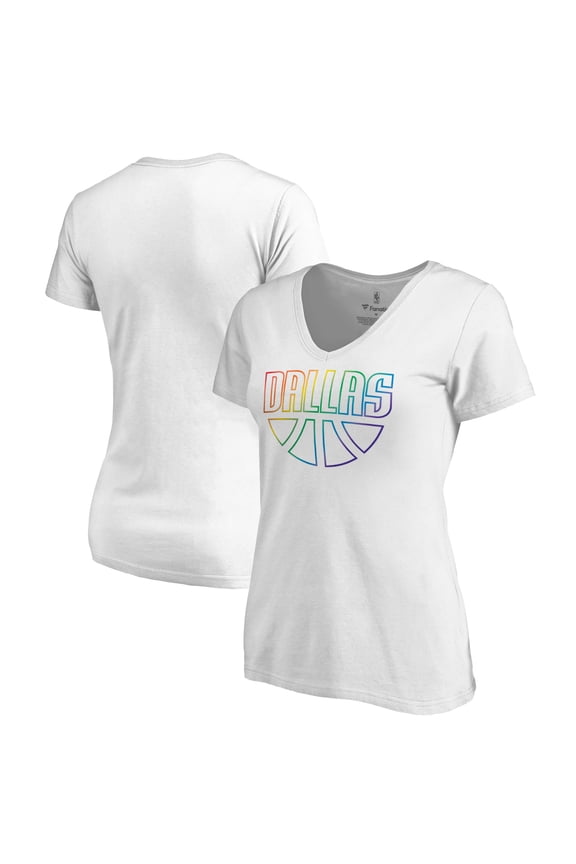 Women's White Dallas Mavericks Team Pride Wordmark V-Neck T-Shirt