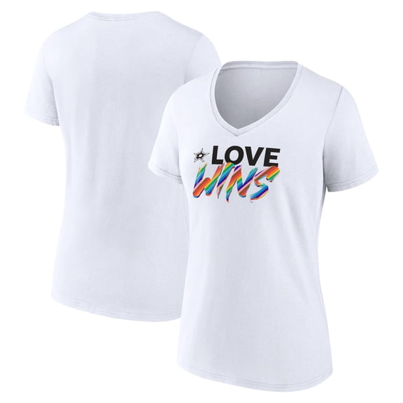 Women's White Dallas Stars Love Wins V-Neck T-Shirt