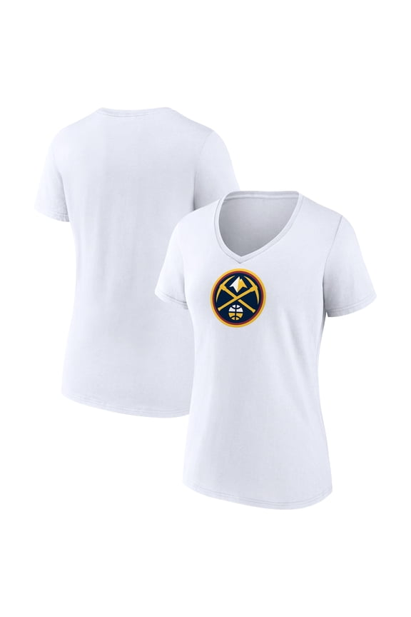 Women's White Denver Nuggets Logo V-Neck T-Shirt