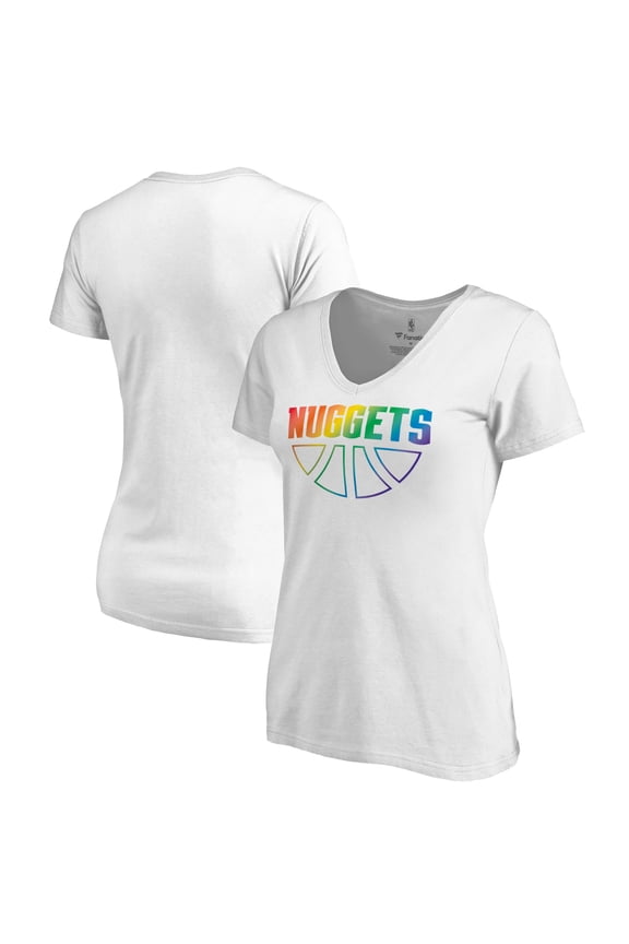 Women's White Denver Nuggets Team Pride Wordmark V-Neck T-Shirt