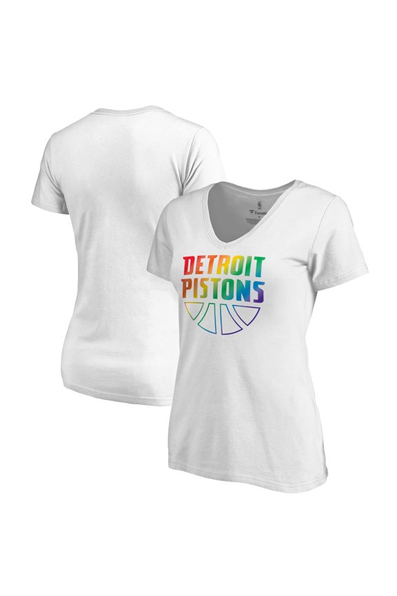 Women's White Detroit Pistons Team Pride Wordmark V-Neck T-Shirt
