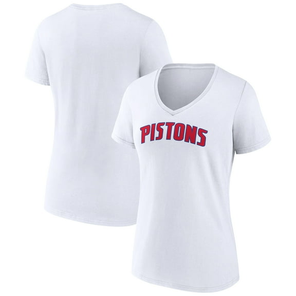 Women's White Detroit Pistons Wordmark V-Neck T-Shirt