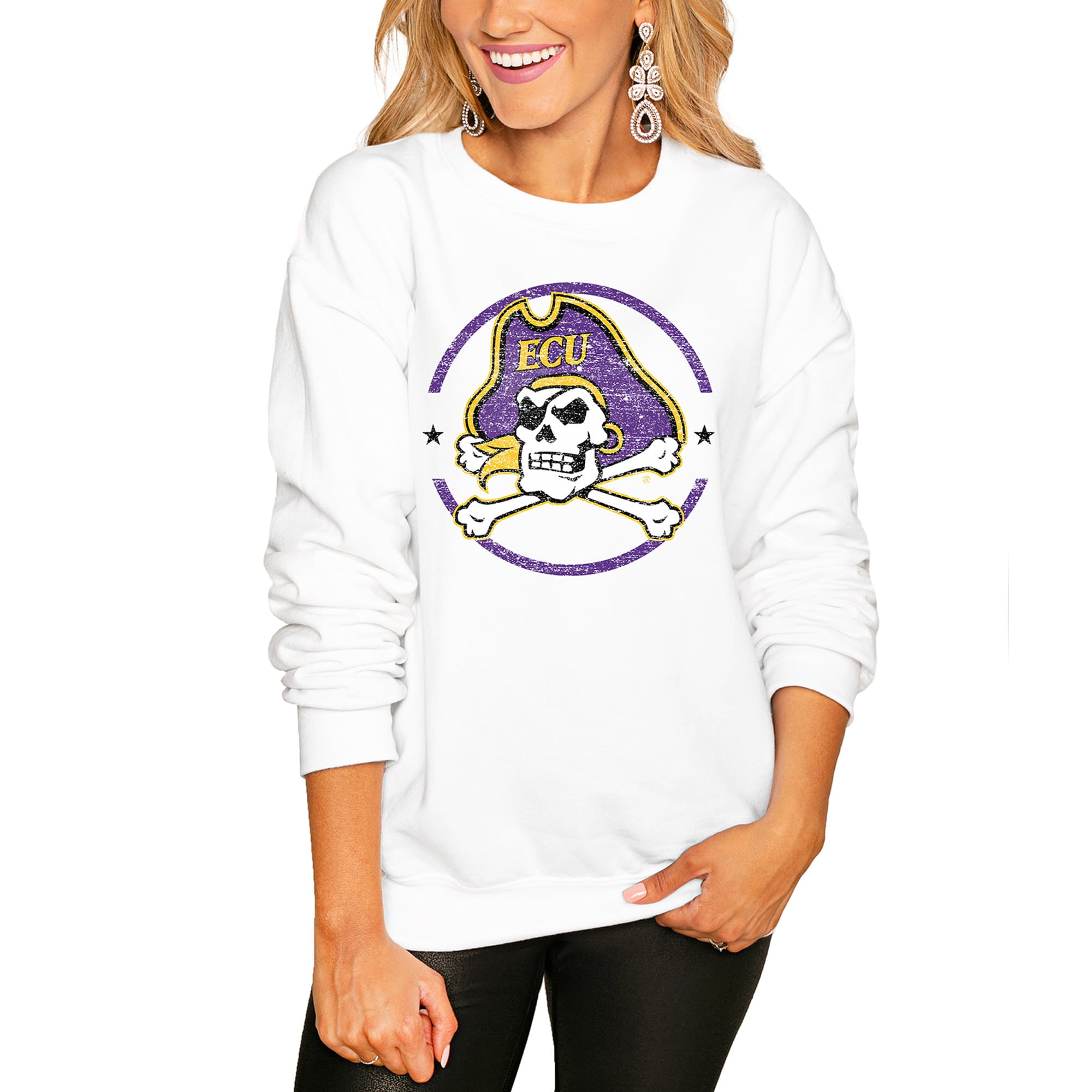 Women s White ECU Pirates End Zone Pullover Sweatshirt Walmart