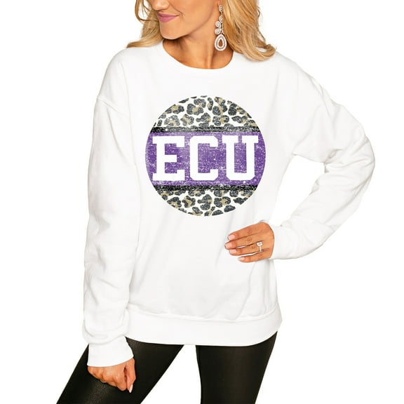 Women's White ECU Pirates Scoop & Score Pullover Sweatshirt