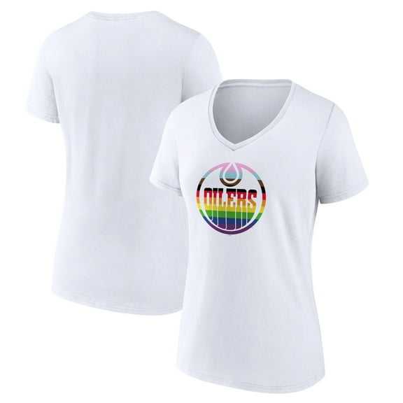 Women's White Edmonton Oilers Team Pride Logo V-Neck T-Shirt