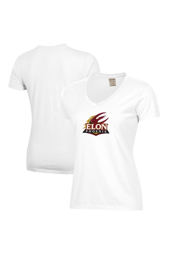 Women's White Elon Phoenix Logo Comfort Wash V-Neck T-Shirt