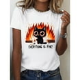 thumbnail image 1 of Women's White "Everything Is Fine!" Cat Meme Graphic Tee Plus Size S-5XL, Humorous Printed T-Shirt, Casual Oversized Top for Cat Lovers & Meme Enthusiasts, 1 of 5