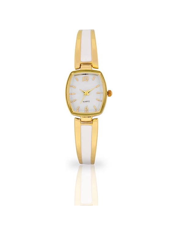 Adult Female Gold-Tone Case with White Dial and Half White Enamel Bracelet Analog Watch, 3012LWM