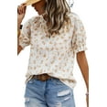 thumbnail image 1 of Women's White Floral Eyelet Embroidered Puff Sleeve Notch V Neck Blouse - Elegant Summer Top - [ZhiHiMeRi] | (US 12-14)L, 1 of 12