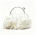 thumbnail image 1 of Women's White Floral Ruffle Clutch Purse Elegant Evening Bag Metal Handle Wedding Party Handbag, 1 of 7