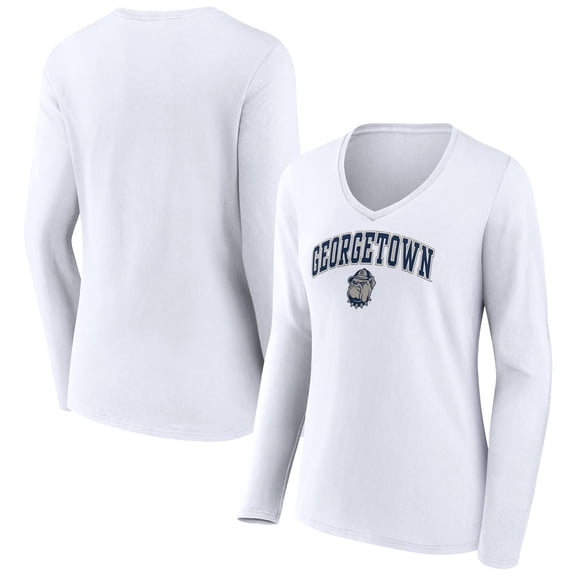 Women's White Georgetown Hoyas Campus Long Sleeve V-Neck T-Shirt