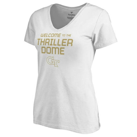 Women's White Georgia Tech Yellow Jackets Thriller Dome V-Neck T-Shirt