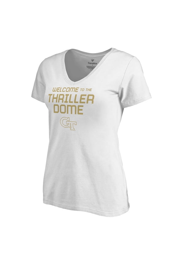 Women's White Georgia Tech Yellow Jackets Thriller Dome V-Neck T-Shirt
