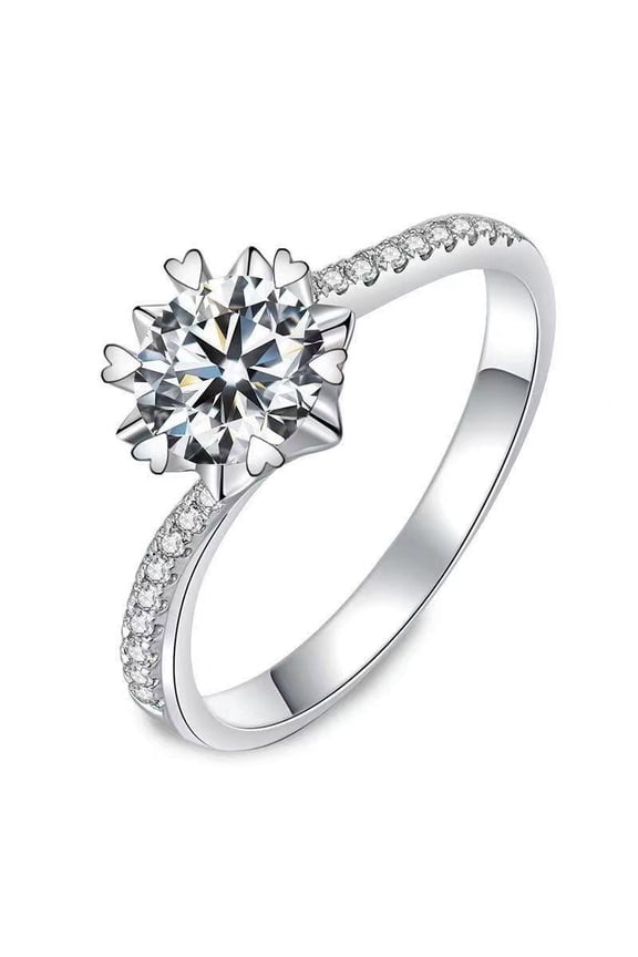 Women's White Gold Plated Inlaid Moissanite Ring Twisted Arm Cross Elegant Beautiful Snowflake Peach Heart 1 Karat Ring