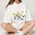 thumbnail image 1 of Women's White Graphic Tee with Yellow Flower Print, S-5XL Plus Size T-Shirt, Casual Boho Style Top for Nature Enthusiasts, 1 of 5