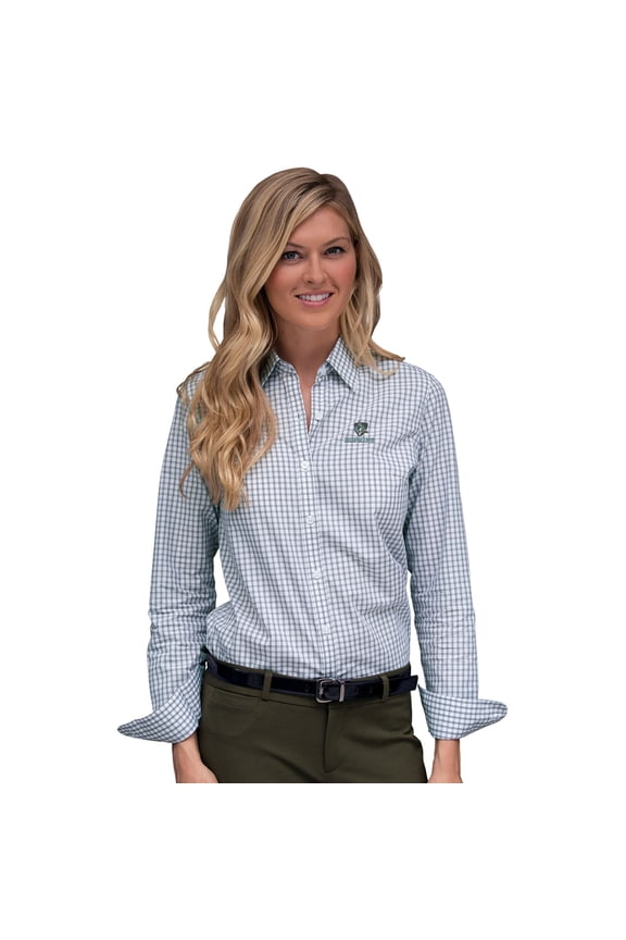 Women's White/Gray Johns Hopkins Blue Jays Easy Care Gingham Button-Up Long Sleeve Shirt
