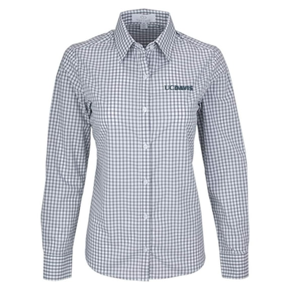 Women's White/Gray UC Davis Aggies Easy Care Gingham Button-Up Long Sleeve Shirt