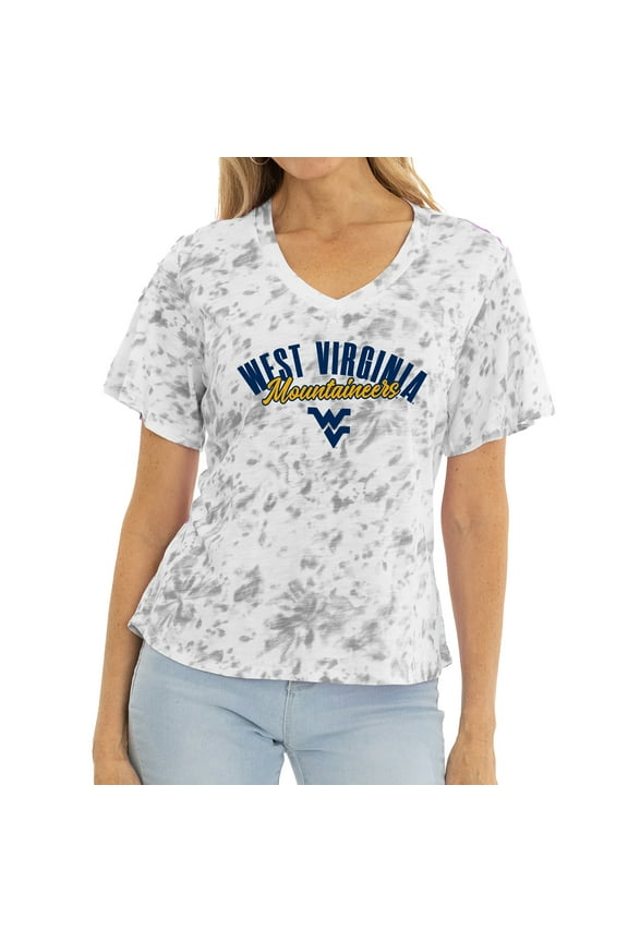 Women's White/Gray West Virginia Mountaineers Faye Tie-Dye V-Neck T-Shirt