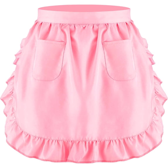 Women's White Half Apron with Pockets and Ruffle Trim for Cooking Baking and Themed Parties