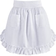 thumbnail image 1 of Women's White Half Apron with Pockets and Ruffle Trim for Cooking Baking and Themed Parties, 1 of 7