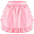 thumbnail image 1 of Women's White Half Apron with Two Pockets and Ruffle Trim, Vintage Style Waist Tie Apron for Cooking Serving Baking and Theme Parties(Pink), 1 of 6