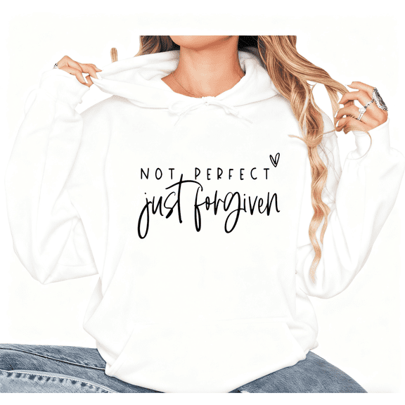Women's White Hoodie Graphic Tees "Not Perfect Just Forgiven" Typography Pattern Shirts S-2XL Casual Daily Tops