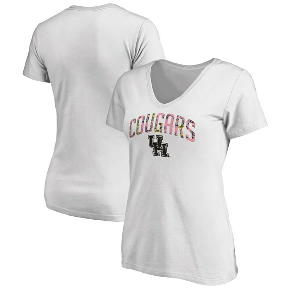 Women's White Houston Cougars Floral Arched V-Neck T-Shirt