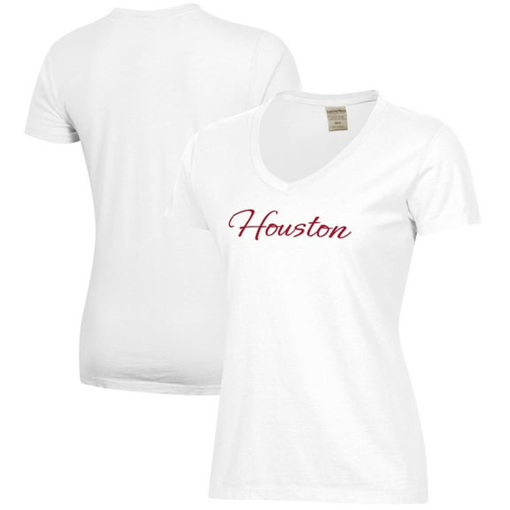 Women's White Houston Cougars Script Logo Comfort Wash V-Neck T-Shirt