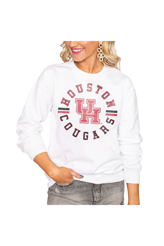 Women's Gameday Couture White Houston Cougars Oversized Vintage Days Perfect Crew Sweatshirt