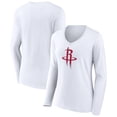 thumbnail image 1 of Women's White Houston Rockets Logo Long Sleeve V-Neck T-Shirt, 1 of 3