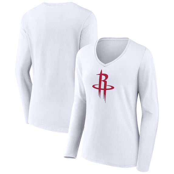 Women's White Houston Rockets Logo Long Sleeve V-Neck T-Shirt