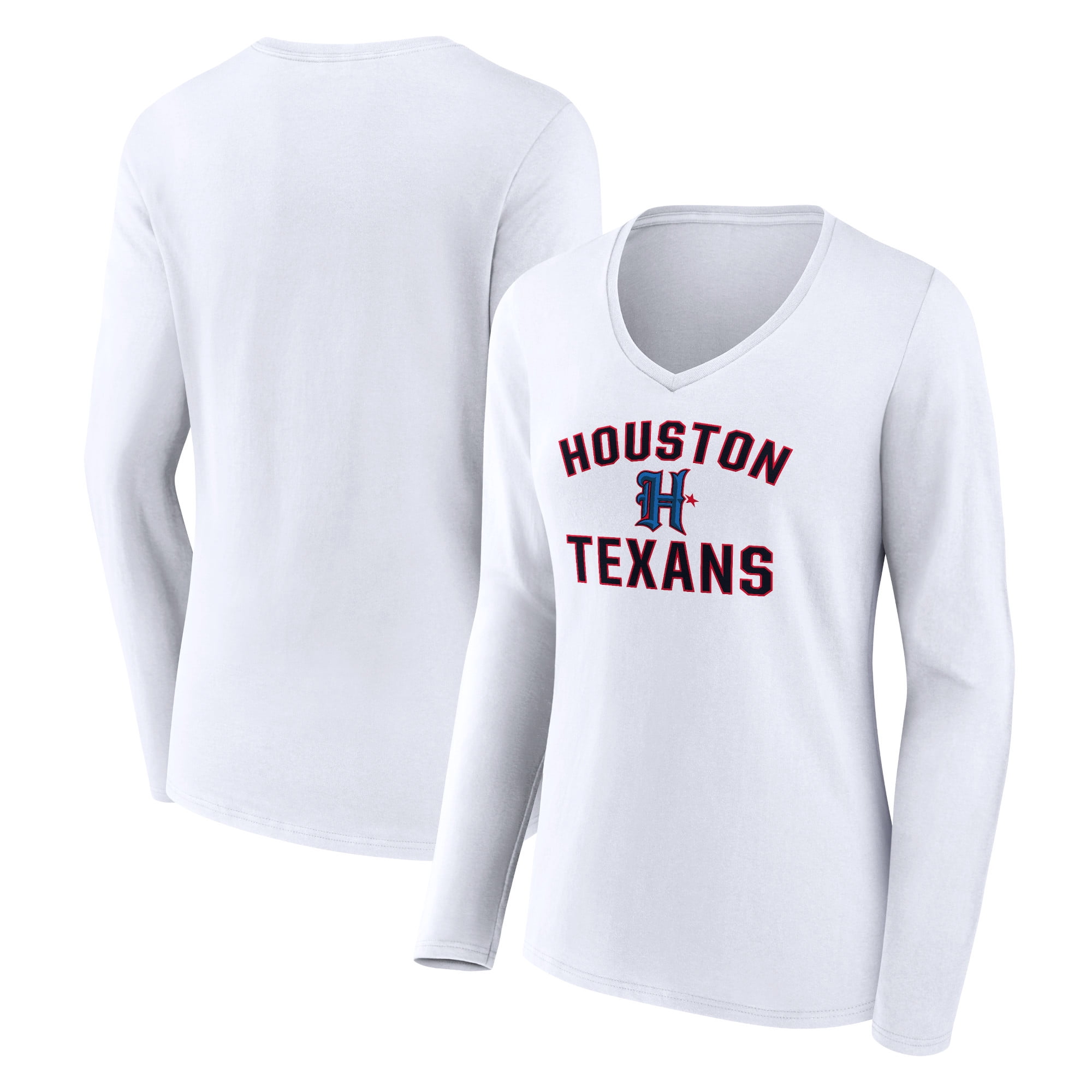 Women s White Houston Texans Secondary Logo Victory Arch Long Sleeve V Neck T Shirt Walmart