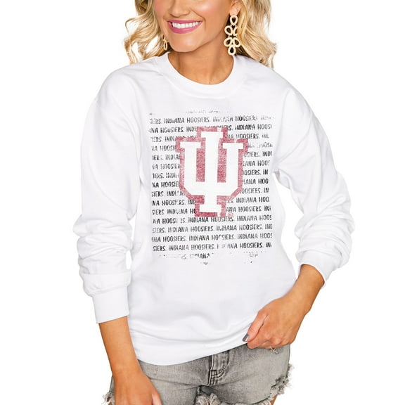 Women's White Indiana Hoosiers Bold Type Perfect Pullover Sweatshirt