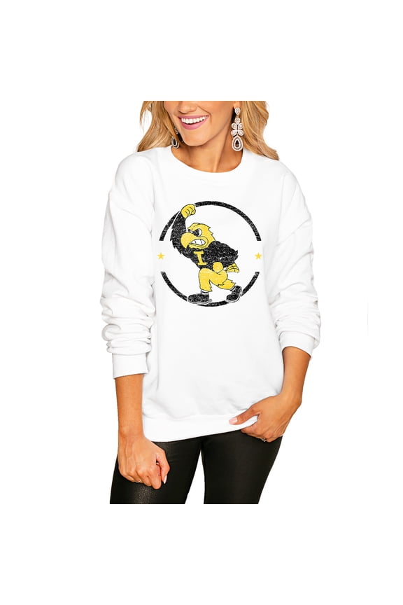 Women's Gameday Couture White Iowa Hawkeyes End Zone Oversized Sweatshirt