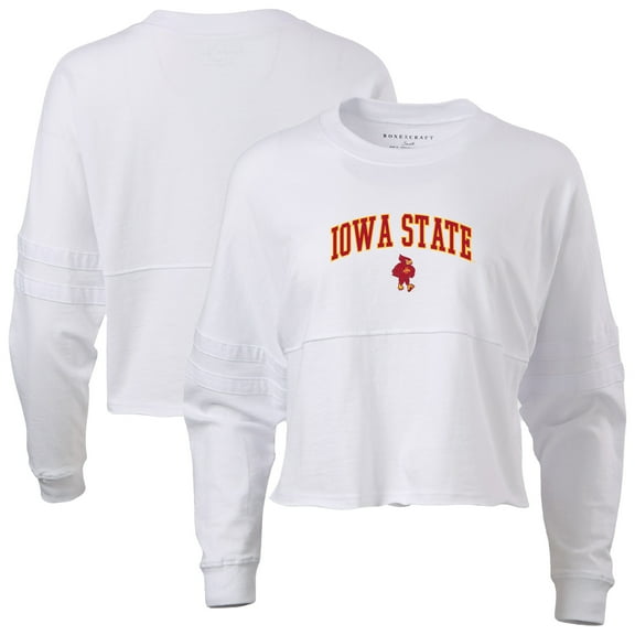 Women's White Iowa State Cyclones Oversized Cropped Retro Long Sleeve T-Shirt