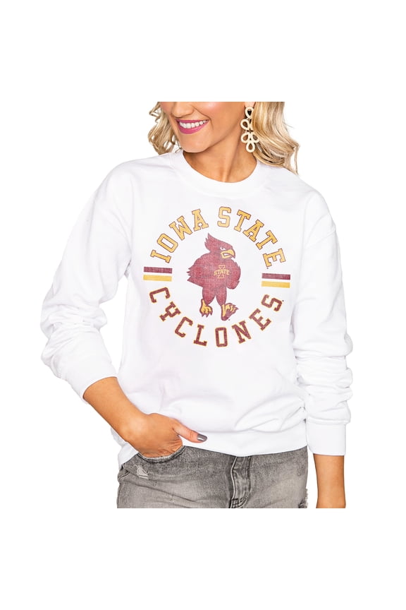 Women's Gameday Couture White Iowa State Cyclones Oversized Vintage Days Perfect Crew Sweatshirt
