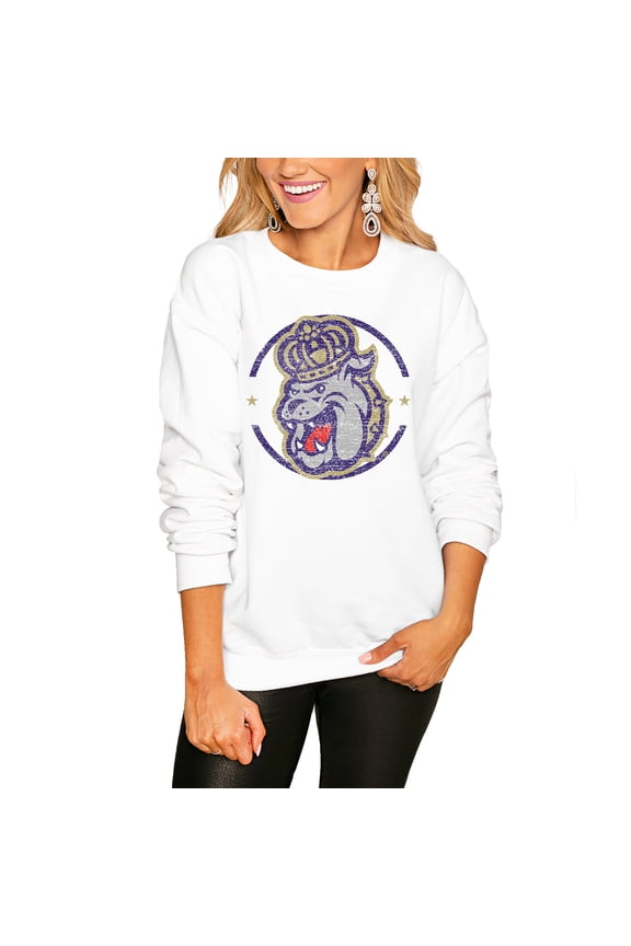 Women's Gameday Couture White James Madison Dukes End Zone Oversized Sweatshirt