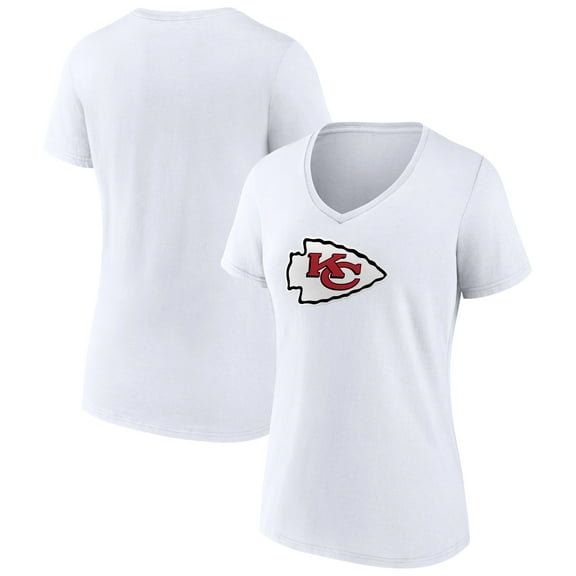 Women's White Kansas City Chiefs Primary Team Logo V-Neck T-Shirt