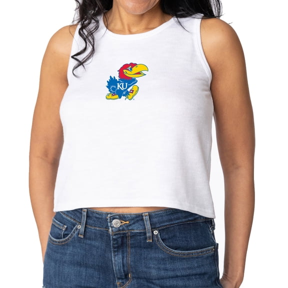 Women's White Kansas Jayhawks Brie Sandwash Tri-Blend Cropped Tank Top