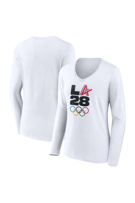 Women's White LA 2028 Summer Olympics Athlete Spirit V-Neck Long Sleeve T-Shirt