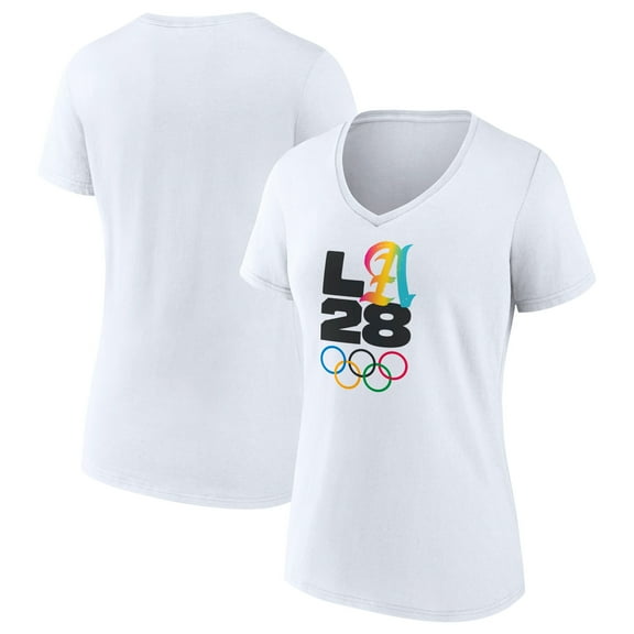 Women's White LA 2028 Summer Olympics Gradient V-Neck T-Shirt