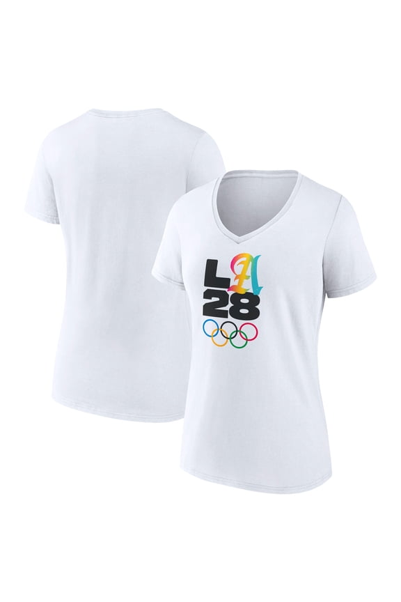 Women's White LA 2028 Summer Olympics Gradient V-Neck T-Shirt