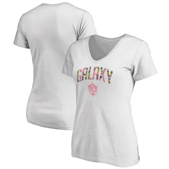 Women's White LA Galaxy Floral V-Neck T-Shirt