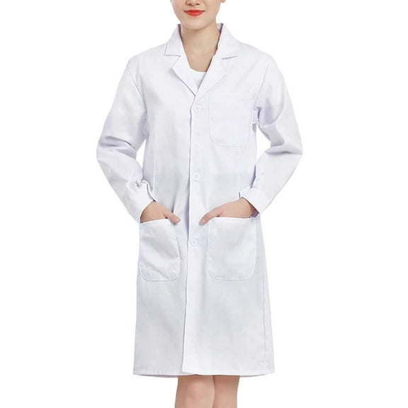 Women's White Lab Coat Long Sleeve Lab Coat Student Overalls