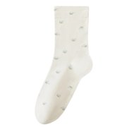 Womens White Lace Socks with Heart Dot Pattern Cute Summer Ladies Cotton Crew Frilly Socks Breathable Gifts,One Size