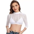 thumbnail image 1 of Women's White Lace Top 3/4 Sleeve Mock Neck Dirndl Blouse Shirt Top for Bavarian Costumes and Festives Celebration, 1 of 9